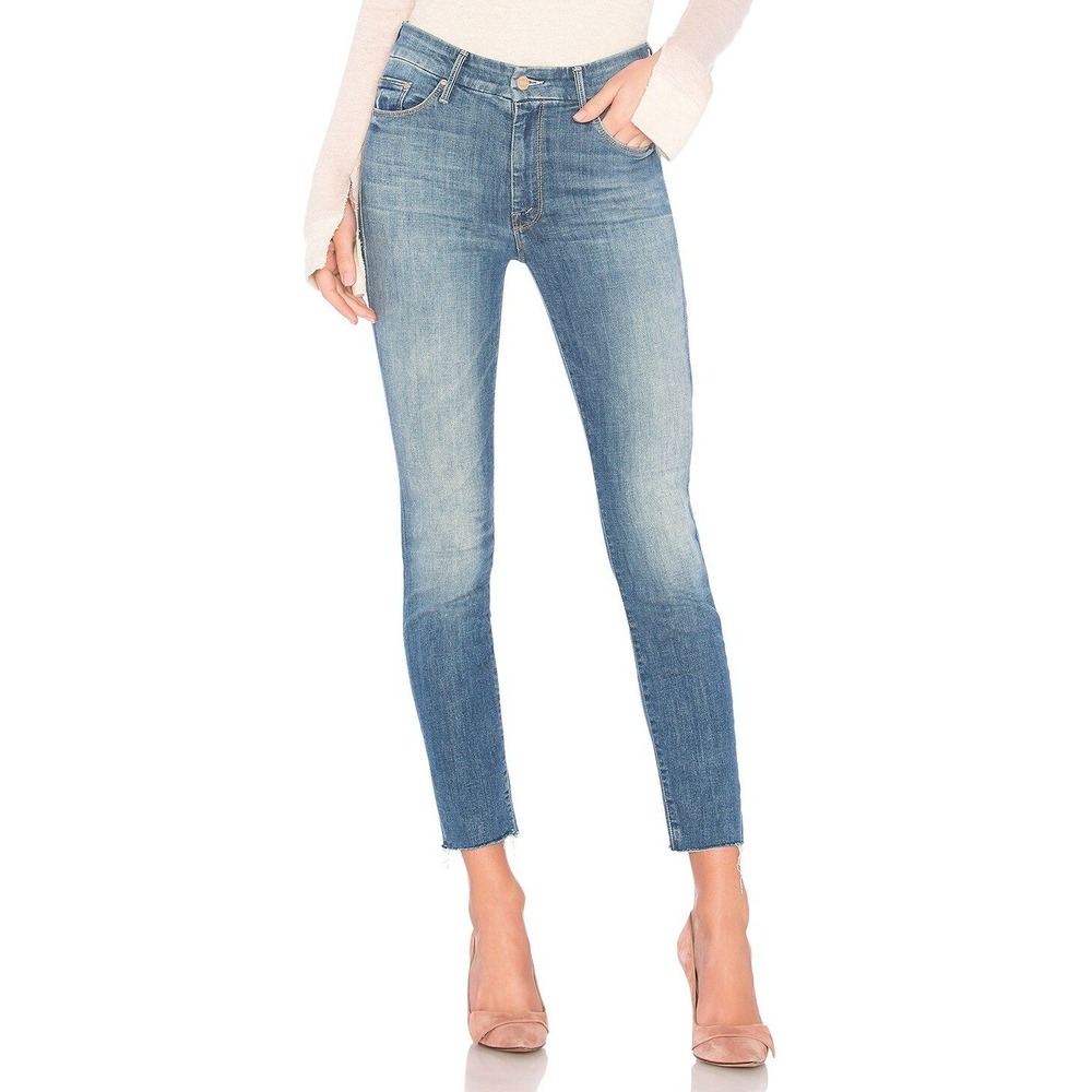 Mother The Looker Ankle Frayed Skinny Jeans Jumping Off Swings Blue 26 High Rise